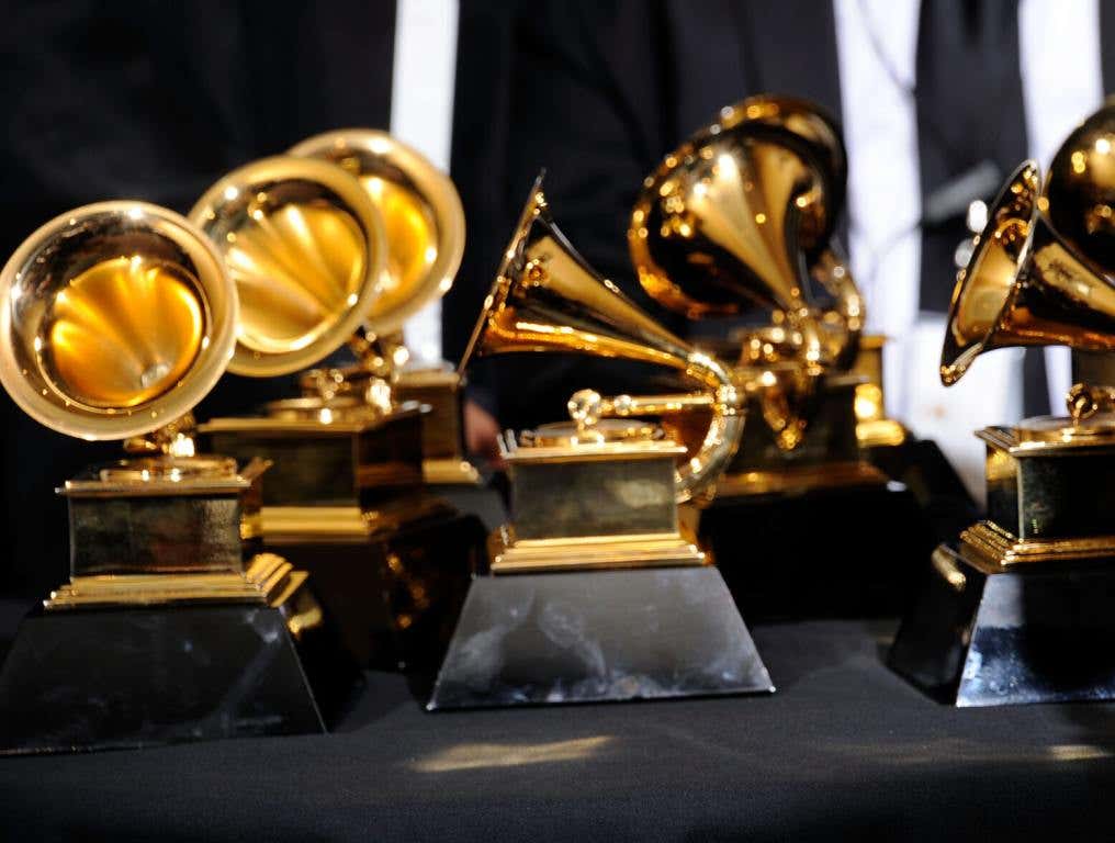 Grammy Awards statues.