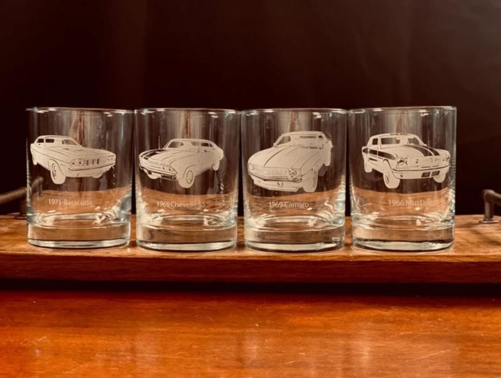 laser engraved classic car whiskey glasses