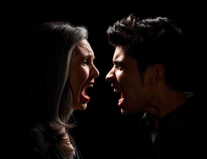 Mature Woman and Teen Boy Yelling