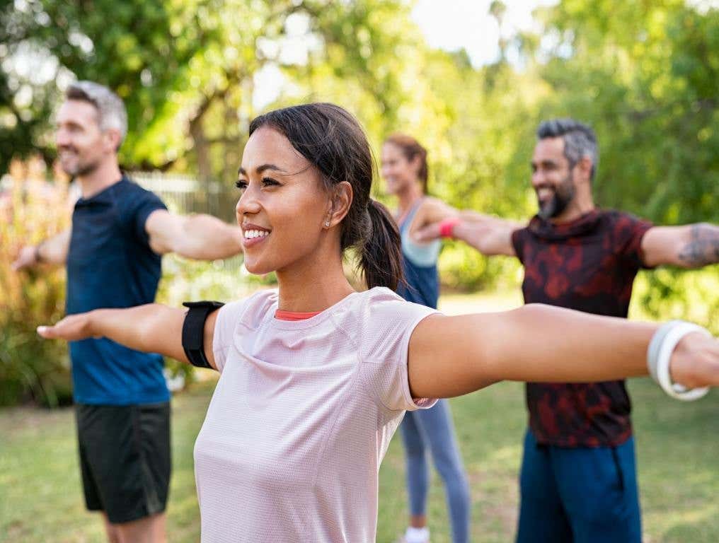 People taking yoga class for health benefits