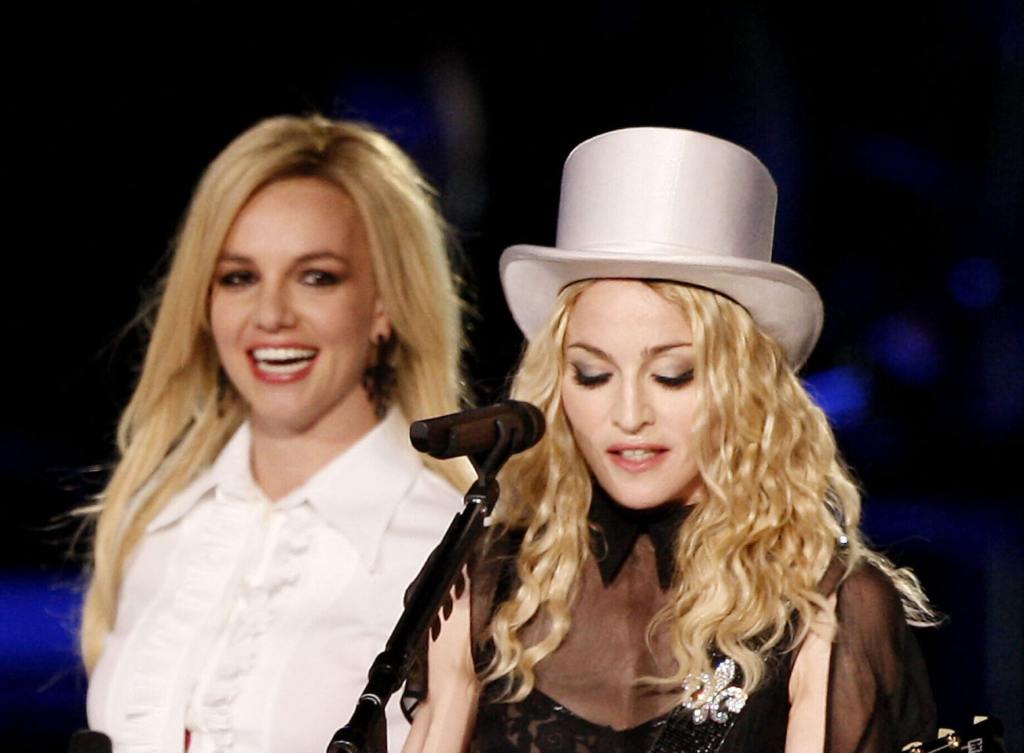 Madonna and Britney Spears perform during the Sticky and Sweet Tour