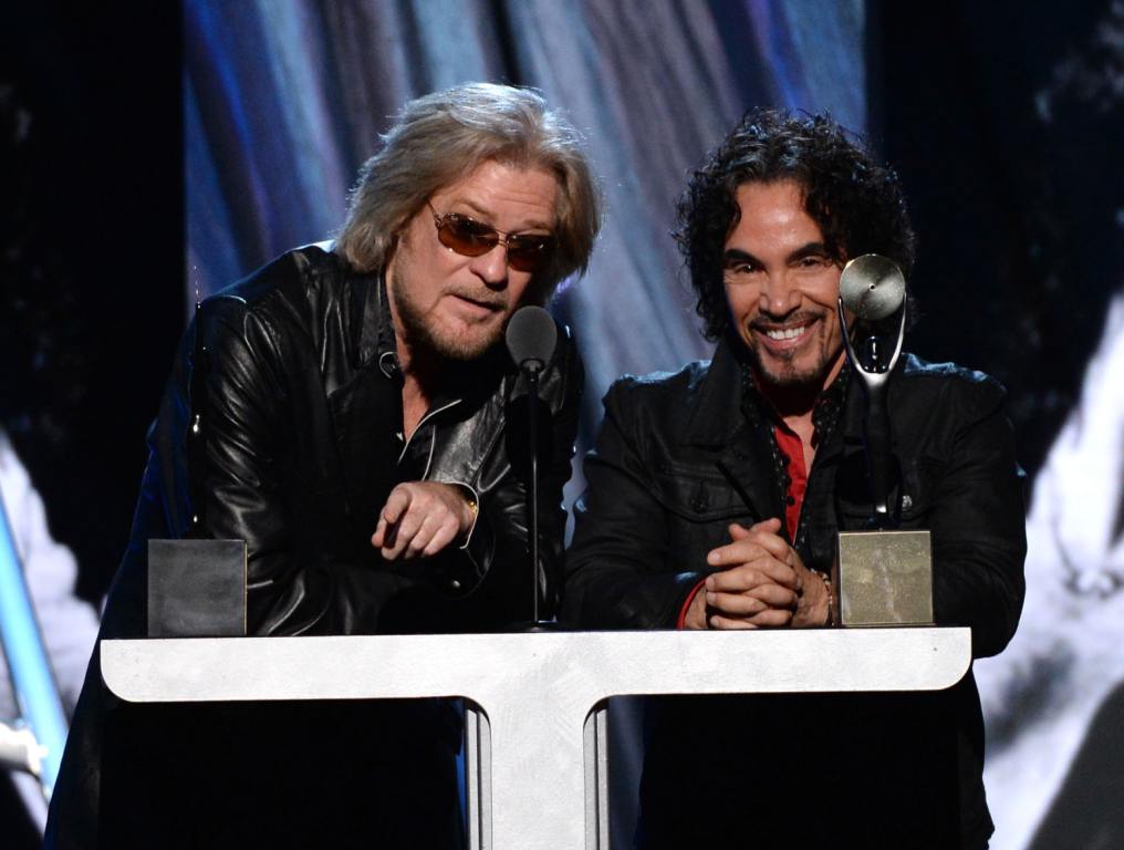 Daryl Hall (L) and John Oates of Hall and Oates speak onstage at the 29th Annual Rock And Roll Hall Of Fame Induction Ceremony at Barclays Center of Brooklyn on April 10, 2014 in New York City.