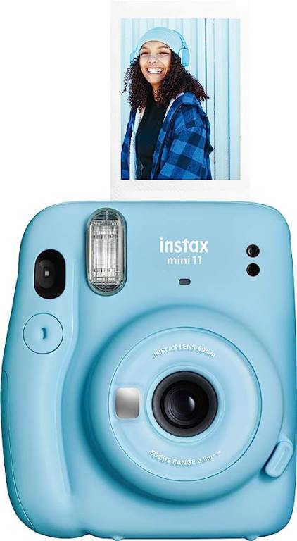 sky blue mini polaroid camera