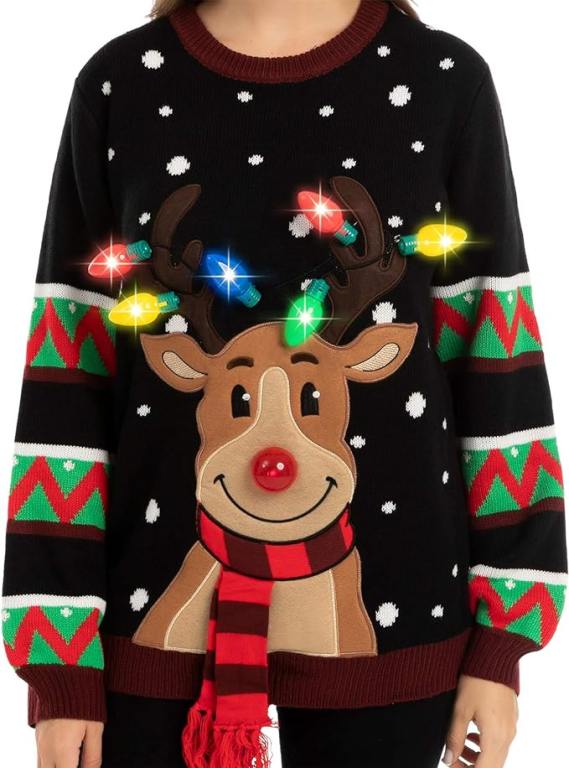 light up reindeer christmas sweater