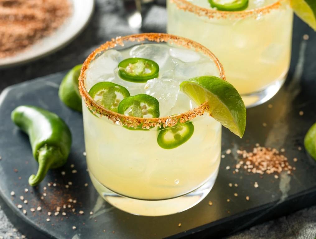 Homemade Spicy Margarita with Limes and Jalapenos