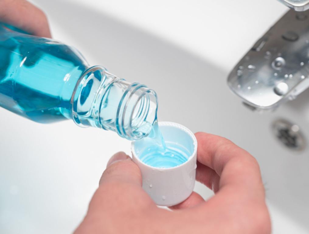 Image of blue mouthwash.