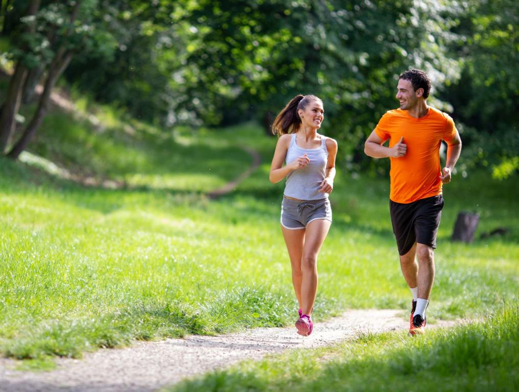 Man and woman running.