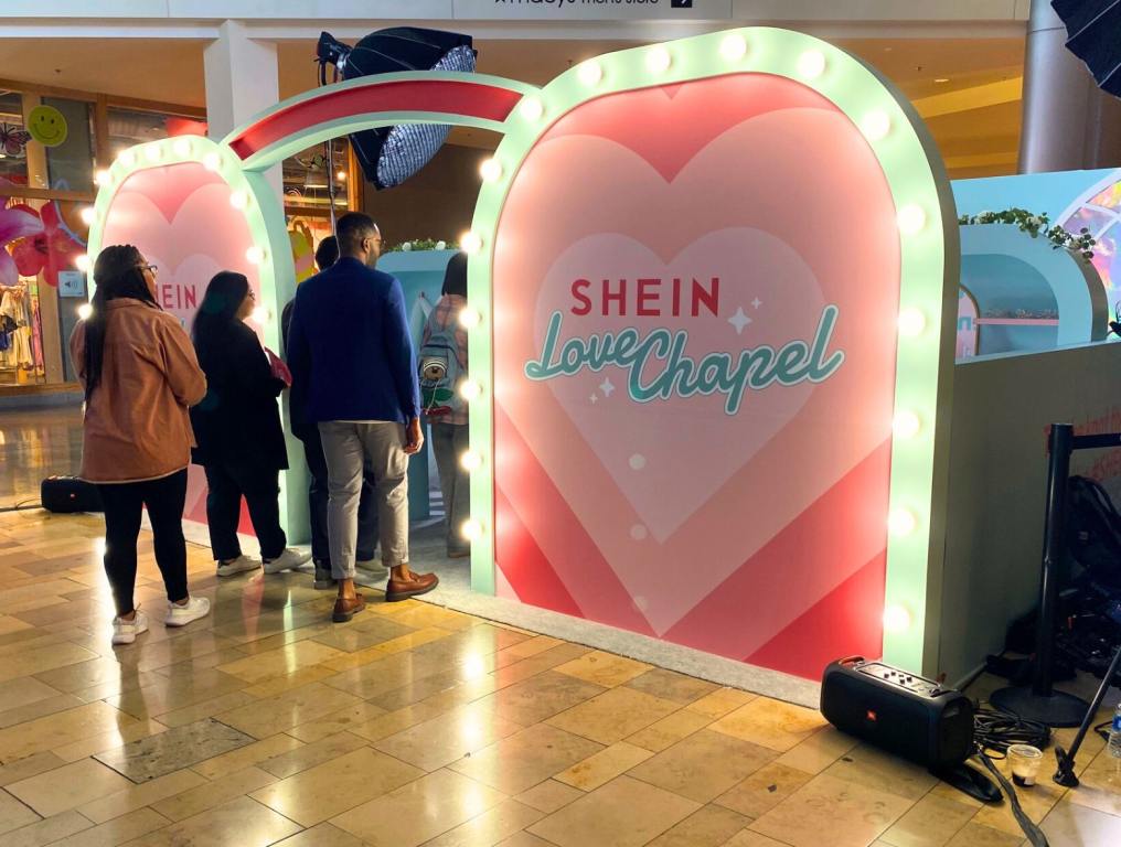 A photo of the SHEIN Love Chapel entrance, which was at Fashion Show Mall during Memorial Day Weekend.