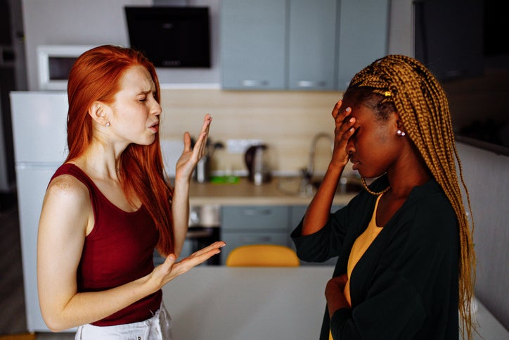 two women arguing or disagreeing