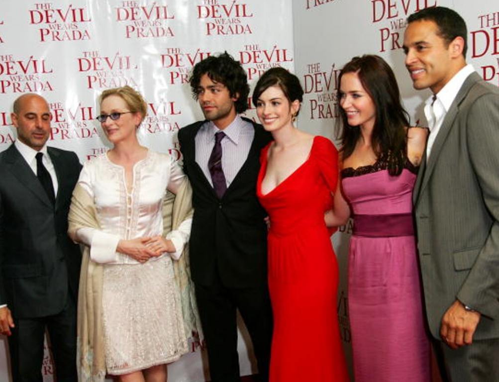 (L-R) Actors Stanley Tucci, Meryl Streep, Adrian Grenier, Anne Hathaway, Emily Blunt and Daniel Sunjata attend the 20th Century Fox premiere of The Devil Wears Prada