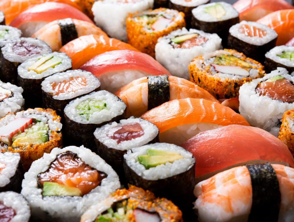 Las Vegas sushi variety displayed on table