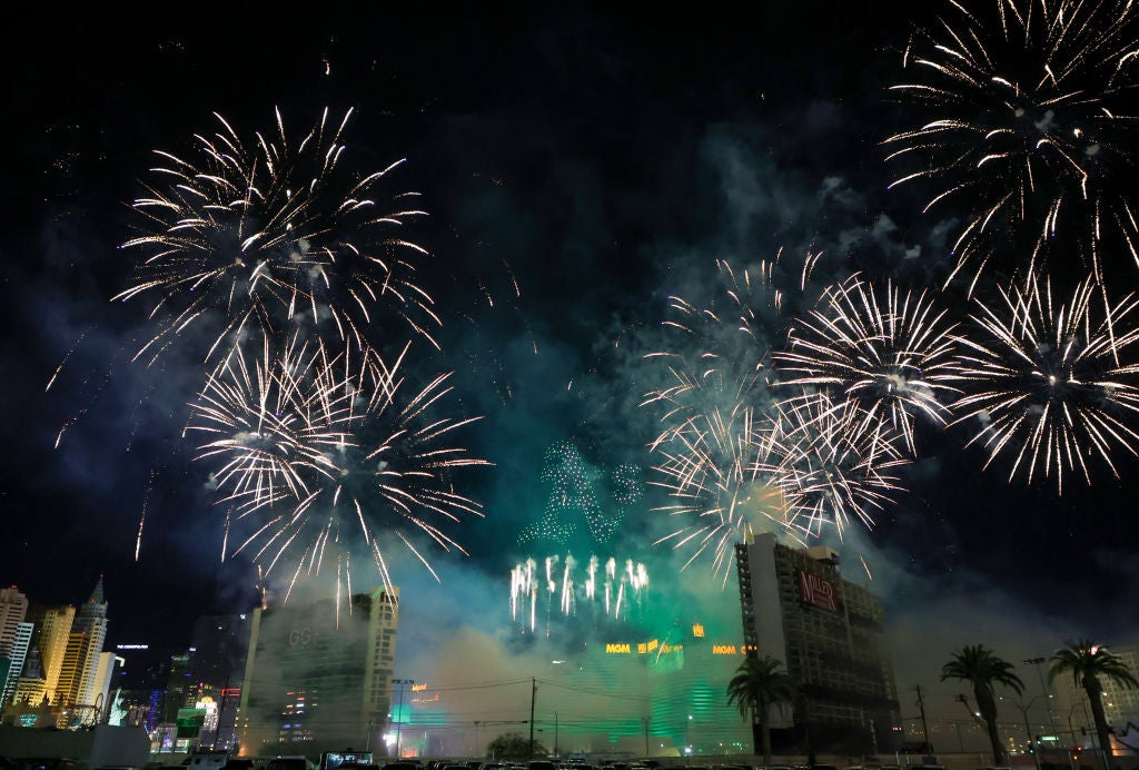 Tropicana imploding with a drone and firework show.