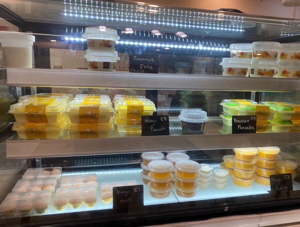 A shot of the desserts in the cooler at Hai Lau Shan